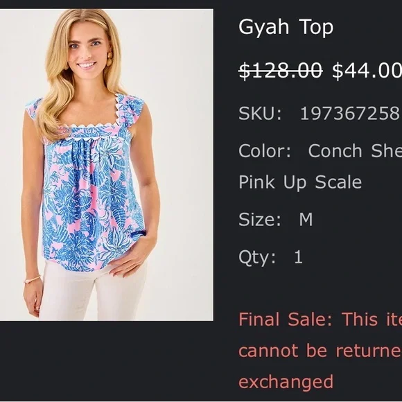 Lilly Pulitzer Pink and Blue Floral Ruffle Top - Picture 4 of 5